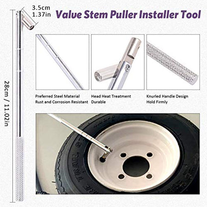 Swpeet 65Pcs Tire Valve Stem Tool Remover & Installation Set, Valve Caps Snap-in Valve Stems with Valve Stem Cores, Single and Dual Head Tire Valve Core Remover Tool, 4-Way Valve Tool for Most Cars