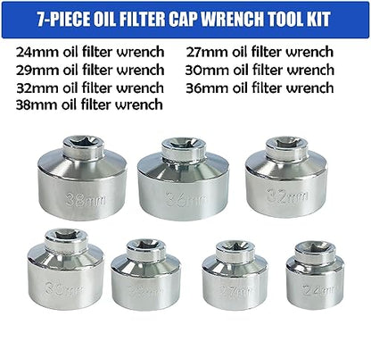 7 Pcs Oil Filter Wrench Socket Set, 3/8 inch Drive Low Profile Oil Canister Socket Set, Universal Oil Filter Cap Socket Remover Tool 24-38mm