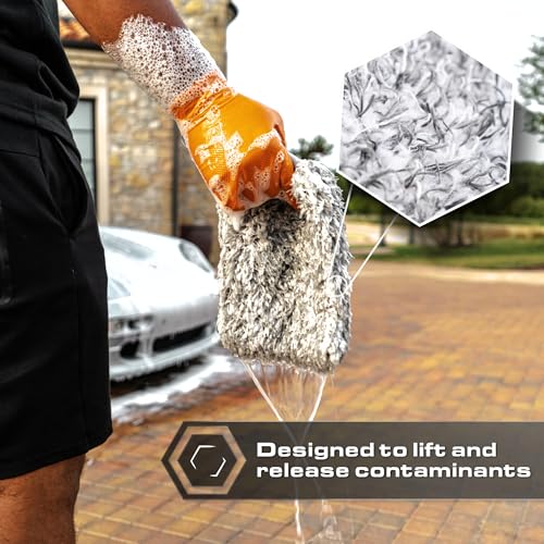 Blackline Microfiber Automotive Wash Mitt -Premium Scratch Free Wash Mitt for Car Cleaning|Car Detailing Accessory Works with Bucket, Car Shampoo, or Foam Cannon | 70%/30% Microfiber Blend, 9"x11"