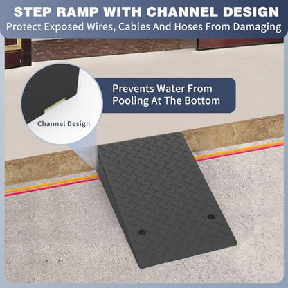 Rubber Threshold Ramp 7.09 Inch Rise, Wheelchair Rubber Door Ramp with Non-Slip Surface, Home Step Ramp with Channel for Wheelchairs/Cars/Scooters(1PCS, 2200LBs Loading) - size: 7.09IN-1PC
