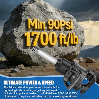 XIIW 1 Inch Air Impact Wrench, Up to 2500ft-lbs Torque, 1 Inch Impact Gun | 16.2 lbs Lightweight Pneumatic Impact Wrench 5500 RPM with with 1/2" Air Inlet for Heavy Duty Repairs and Maintenance - size: 1 Inch | 2500 ft-lbs