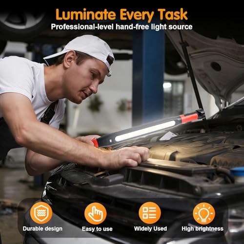 Work Light for Mechanic, 1000LM & 2500 mAh LED Work Light Bar Rechargeable Magnetic Underhood Works Light with Hooks for Car Repairing/Inspection/Garage/Workshop/Emergency (2)