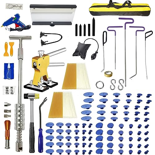 Dent Puller Kit，140PCS Hail Damage Remover,Big Size M16 Slide Hammer Car Bodywork Dent Puller Repair Tools Kit Manganese Steel Dent Rods Dent Lifter and More for Auto Dings Repair - size: 140PCS