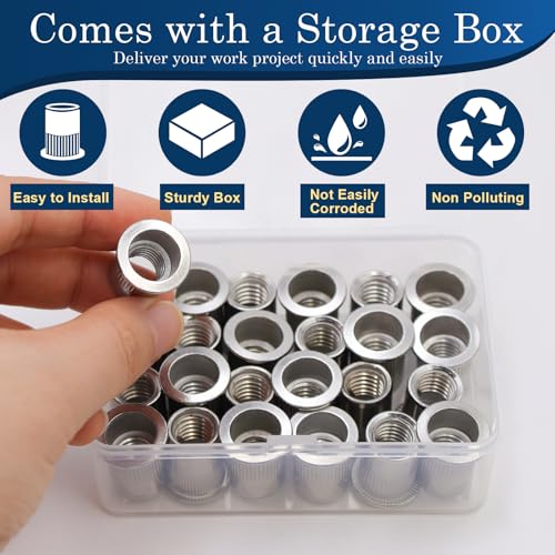 3/8''-16 UNC Rivet Nut, 28Pcs 304 Stainless Steel Flat Head Rivnut Threaded Insert Nutsert - color: Silver, size: SAE 3/8"-16 - 28 Pcs