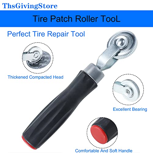 70PCS Tire Patches Kit Heavy Duty, Inner Tube Patch Kit, Include Tire Patch Roller,Rubber Repair Patches, Valve Core, 4-Way Valve Tool, Valve Core Wrench, Valve Core Removal Tool with Tire Valve Caps
