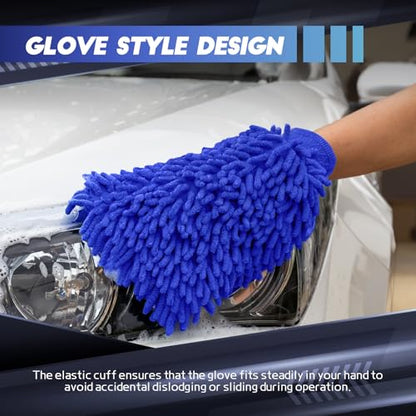 wuyaoyao 2PCS Car Wash Mitt, 10.14"×7.12" Chenille Microfiber Car Wash Mitts, Scratch-Free & Lint-Free, Absorbent Double Sided Clean Glove for Cars Cleaning, Auto Cleaning Supplies (Dark Blue) - color: Dark Blue