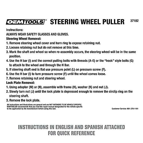 OEMTOOLS 20Pc Steering Wheel Puller Set for All Major Makes and Automobiles | 5 Steering Wheel Pullers in 1, Sizes Included 1/4" x 28, 8 mm x 1.25, 5/16" x 18, 5/16" x 24, and 3/8" x 16