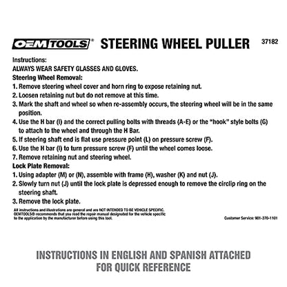 OEMTOOLS 20Pc Steering Wheel Puller Set for All Major Makes and Automobiles | 5 Steering Wheel Pullers in 1, Sizes Included 1/4" x 28, 8 mm x 1.25, 5/16" x 18, 5/16" x 24, and 3/8" x 16