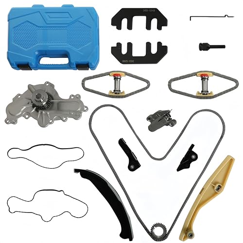 Timing Chain Kit w/Water Pump Camshaft Holding Tool & Timing Alignment Holder Tool | Fit For Ford Edge Explorer Flex Taurus Mustang Lincoln MKX MKS 2012-2019 3.5L 3.7L V6 AW6348 303-1530 90738S