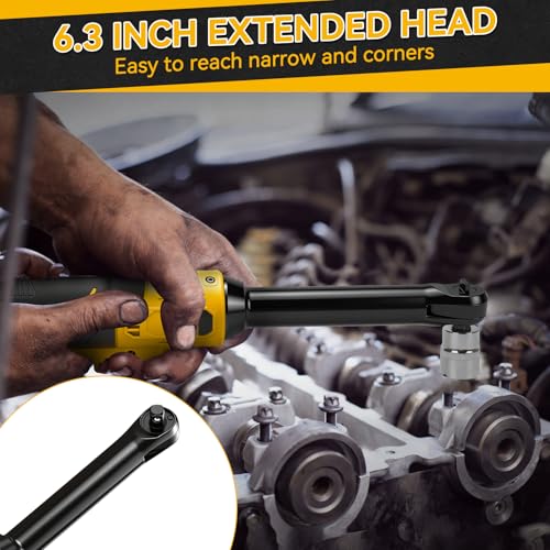 3/8" Cordless Ratchet Wrench for Dewalt 20V Battery, 60 Ft-lbs(81 N.m) Electric Ratchet Set with Extended Head, Variable Speed, 3/8" to 1/4" Adapter, LED Light, 8 Socket Set (No Battery)