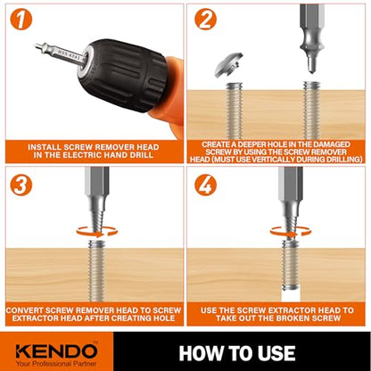 KENDO Damaged Screw Extractor Set - Remover for Stripped Screws Nuts & Bolts, Drill Bit Tools for Easy Removal of Rusty & Broken Hardware, 6PC HSS Drill Bit Bolt Extractor Kit,Practical Choice for Use - style: 6-PCS