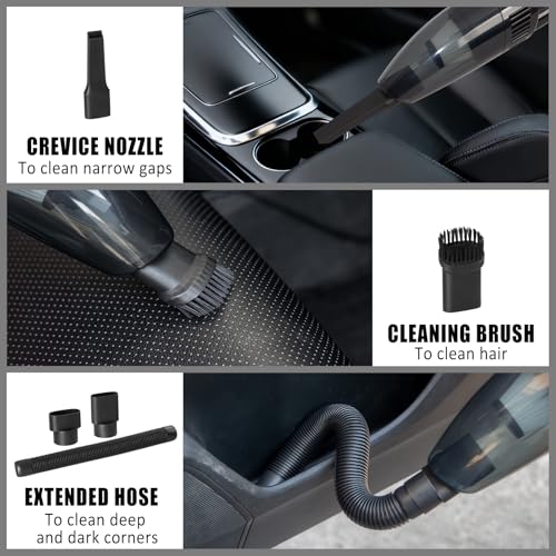 Car Cleaning Kit, Car Vacuum Interior Detailing Cleaner Kit with High Power Handheld Vacuum, Brush Set, Windshield Tool, Duster, Towels, Complete Car Care Tools for Women (Black) - color: Black