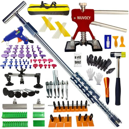 Car Dent Puller Kit,dent Removal Kit for Dent Repair with 5 Kinds of Dent Puller,Dent Lifter& Big Size Heavy Duty Slide Hammer &Bridge Puller for Hail Dent Removal Tools(103pcs no dent Light)