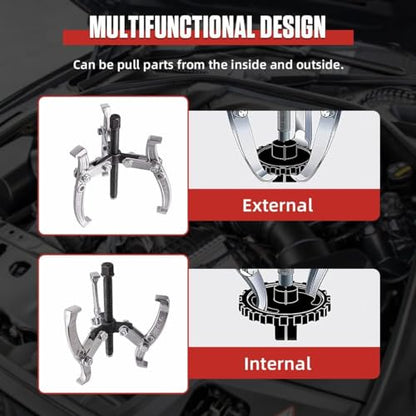 Angchun Gear Puller Set, 3" 4" 6" 8" Bearing Puller Kit Bearing Separator 2 Jaw & 3 Jaw Puller Set with Reversible Jaws Heavy Duty Gear Hub Pulley Puller Tool for Pulley Gear Bearing Flywheel Removal