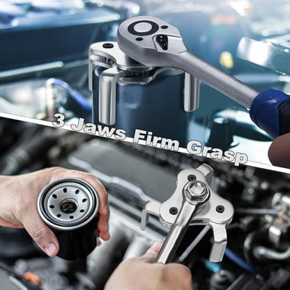 Universal Oil Filter Wrench Adjustable, from 2-1/2 inch to 4.5 inch 3 Jaw Oil Filter Removal Tool Set, Efficiency 2 Way Oil Filter Wrench