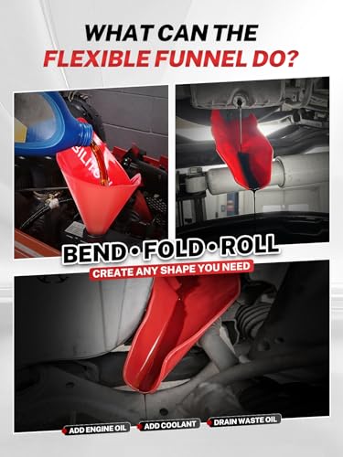 BILITOOLS 4pc Oil Funnel Kit, Flexible & Steel Bendable Oil Change Kit | Funnel For Automotive Use, Flexible Drain Funnel, 14.6"/26.2" Long Neck Hoses, Spill-Free Metal Bendable Spout Funnel Set