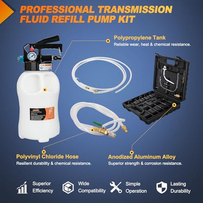 GOOACC Transmission Fluid Pump Kit 10L Automotive Pneumatic Oil Fluid Extractor ATF Refill Dispenser Transfer Pump with 15 ATF Filler Adapters 2.6 Gal 2 Way Vacuum Fluid Evacuator Oil Change Tool Set - size: 10L