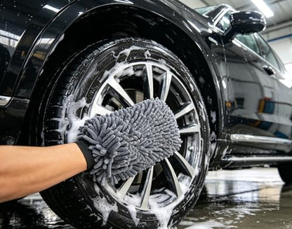 Grey Extra Large Size 7.5" X 11.5" Chenille Premium Scratch Free Microfiber Wash Mitt for Car Washing, Ultra-Soft Car Wash Glove, Swirl Free Finish, Safe for Trucks, SUVs, Motos, and More