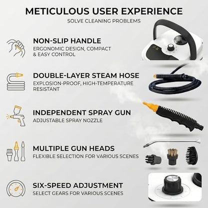 2500w Handheld High-Temperature Pressurized Steam Cleaner High Pressure Temperature Multi Purpose Heavy Duty Portable with Attachments for Car Engine Home Multi-surface 1000ml(Red) - color: Red