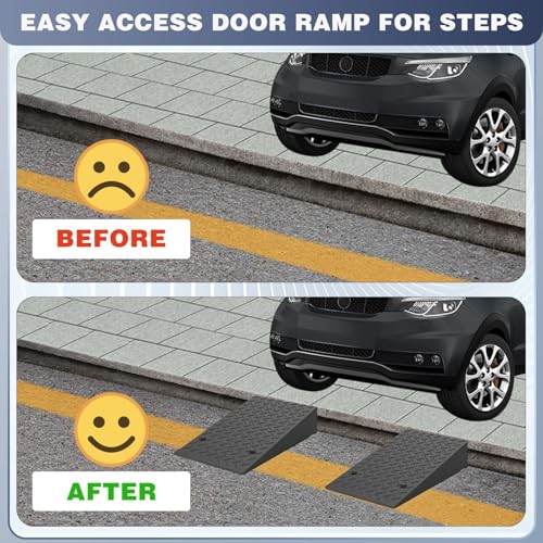 Rubber Threshold Ramp 9.85Inch Rise, Wheelchair Rubber Door Ramp with Non-Slip Surface, Home Step Ramp with Channel for Wheelchairs/Cars/Scooters (2PCS, 2200LBs Loading) - size: 9.85 INCH-2PCS