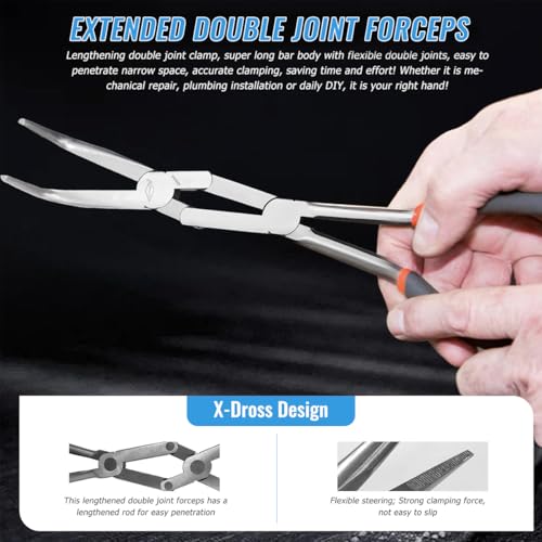 3-PCS 13” Double Jointed Long Needle Nose Pliers Set with Straight, 45°and 90° Bent Tips - Professional Thin-Nosed Enhanced Long Reach Pliers Suitable for Working in Narrow and Sharp Angles