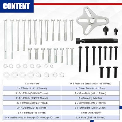 NYXOVA 46pcs Harmonic Balancer Puller Set, Steering Wheel Flywheel Crankshaft Pulley Puller kit with Harmonic Balancers, Crankshaft Pulleys and Gears, Work on Most Cars, Pickups, SUVs - color: Red