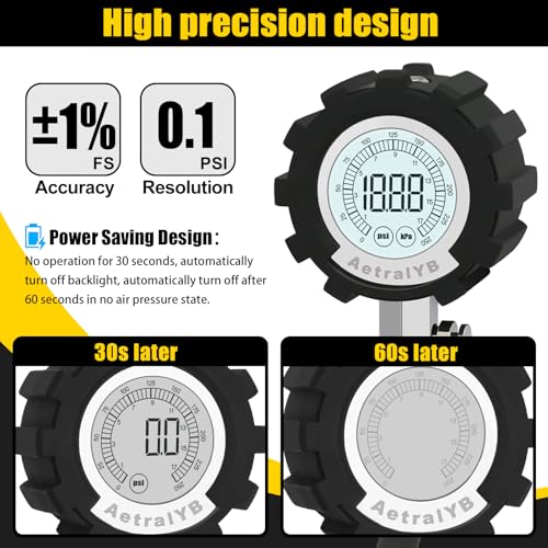 2.5'' Digital Tire Pressure Gauge, 250 PSI with LED Backlight, 0.1 Display Resolution, Rotary Chuck, Reinforced Rubber Hose, Professional Accuracy for Cars, Trucks, Motorcycle, RVs, and Bikes - size: 250PSI