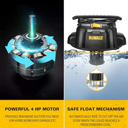 DEWALT DXV05P 5 Gallon Poly Wet/Dry Vac, 4 Peak HP Shop Vacuums with Attachments, Powerful Suction, 1-7/8" Hose, DXV05P, Yellow - size: 5 Gallon