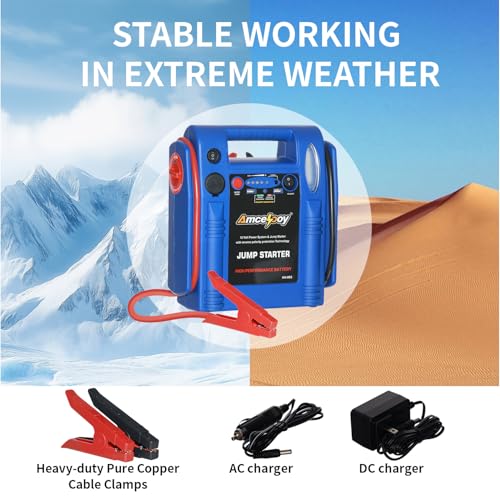 2000 Peak Amp Car Battery Jump Starter, 12V Booster for Up to 8.0L Gas & 8.0L Diesel Engines, Portable Jump Box with LED Light, USB & DC Ports
