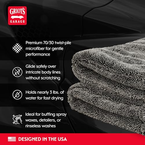 Griot's Garage PFM Ultrafast Edgeless Towels for Car Cleaning and Detailing, Hyper-Absorbent, Scratch-Free, Compact, 16” x 16”, Set of 2, 55539