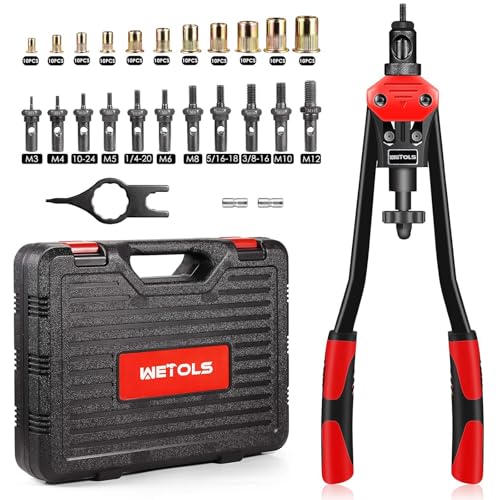 WETOLS Rivet Nut Tool Kit, 16'' Rivnut Tool with 11 Metric and SAE Mandrels | Professional Hand Riveter with 110Pcs Rivnuts Assortment Kit, Manual Rivet Nut Gun with Rugged Carry Case, WE-889 - size: 16" rivet nut tool with 11 mandrels