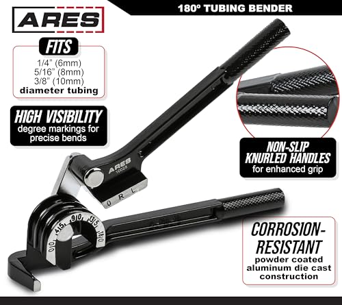 ARES 10028 – 180 Degree Tubing Bender – Fits 1/4-Inch (6mm), 5/16-Inch (8mm), and 3/8-Inch (10mm) Diameter Tubing – High Visibility Degree Markings - size: 180 Degree Tubing Bender