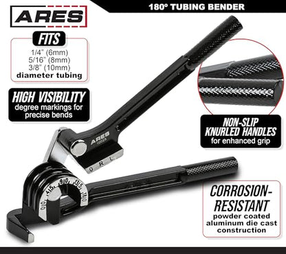 ARES 10028 – 180 Degree Tubing Bender – Fits 1/4-Inch (6mm), 5/16-Inch (8mm), and 3/8-Inch (10mm) Diameter Tubing – High Visibility Degree Markings - size: 180 Degree Tubing Bender