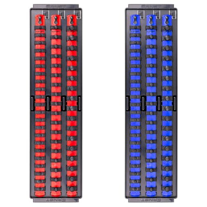 Ernst Manufacturing 2 Pack of Socket Boss with 18" Rails, 1 Red & 1 Blue for Complete Multiple Drive Size Socket Organization, Holds 114 Sockets - Made in USA (Patented)