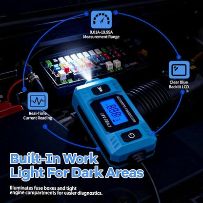 Automotive Circuit Fault Probe Tester, 20A 48V-High-Precision Car Fuse Tester Automotive Current Tester Car Circuit Fault Finder with LED Display Front Light, 2-in-1 Wire Tracer Short Finder