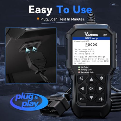 VDIAGTOOL VD31 Enhanced OBD2 Scanner, 3-in-1 Check Engine Code Reader, OBD2 Scanner Diagnostic Tool with Car Battery Tester & Car Key Battery Tester, Car Code Reader for Cars and Trucks All Cars 1996+