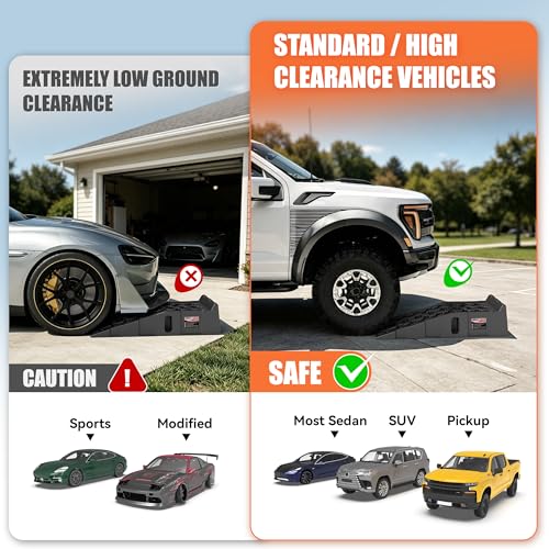 Heavy-Duty Vehicle Service Ramps - 1 Pair Professional Auto Maintenance Lifts for Trucks & SUVs, High-Lift Tire Ramps for Underbody Oil Change, Integrated Support for Jack Stands - size: High Profile V2.0
