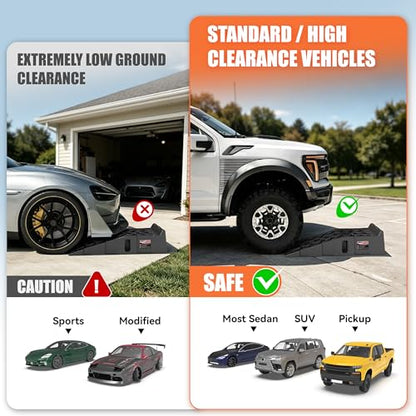 Heavy-Duty Vehicle Service Ramps - 1 Pair Professional Auto Maintenance Lifts for Trucks & SUVs, High-Lift Tire Ramps for Underbody Oil Change, Integrated Support for Jack Stands - size: High Profile V2.0