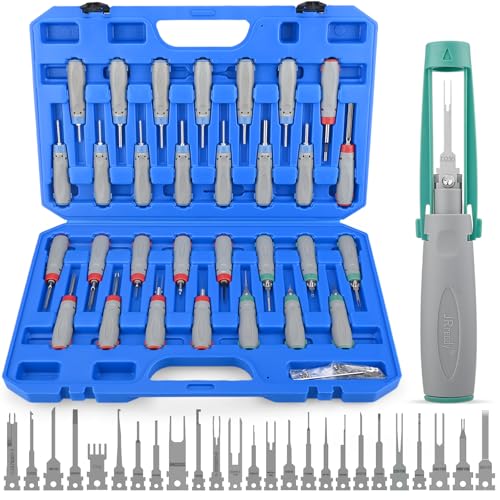 JRready 55PCS Terminal Pin Removal Tool Master Kit for Electrical Connector | TE, Deutsch, AMP, Molex, Delphi, Harting, Anderson, JPT, D SUB Connectors, Automotive Pin Release, Nylon Protective Handle - size: 55pcs JRconDRK Pin Rmoval Tools