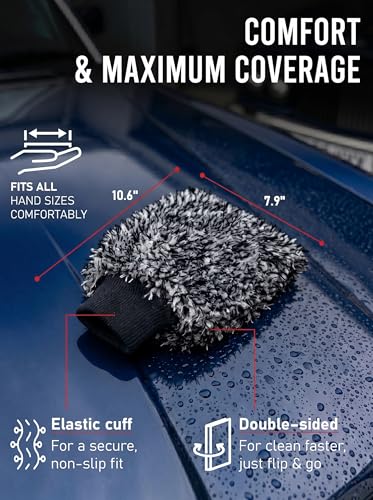 TAKAVU Car Wash Mitt, 2 Pack Microfiber, Scratch-Free (Black & White) | Soft Lint-Free Wash Gloves Hold Sudsy Water for Auto Detailing, Machine Washable, Safe on Paint & Coat - color: Black