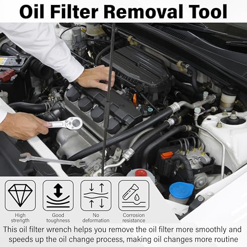 Adjustable Oil Filter Wrench, Universal 2-3/8 to 3-1/8 inch 60-80mm Oil Filter Removal Tool with Auto-Clamp Spring, 1/2'' Drive Cap Style Oils Filters Remover, Fits Small Medium-sized