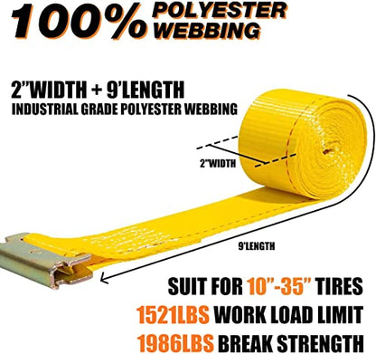 Wheel Chock Tie Down Kit 4Pack 4500LBS Break Strength | 2Pack 2in x 9ft Heavy Duty Trailer Tire Ratchet Straps|E Track Securing System for ATV, UTV, Lawn Mower, Four Wheeler - style: 2-Wheel Chock Set