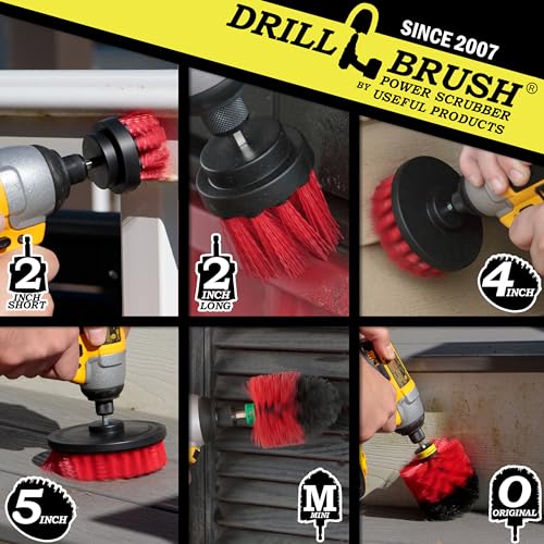 Drillbrush Headstone Cleaning Supplies - Outdoor Power Brush - Fountain Cleaner Tool - Deck Scrubbing Tool - Patio Cleaning Brush - Concrete Garage Floor Cleaner - Granite Scrubber Kit for Drill - color: Red