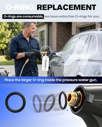 Saker Short Pressure Washer Gun with Foam Cannon, M22-14 to M22-15 and M22-14 to 3/8 Inch Brass Adapter Connector, with 5 Pressure Washer Nozzles - size: Two-Piece Set