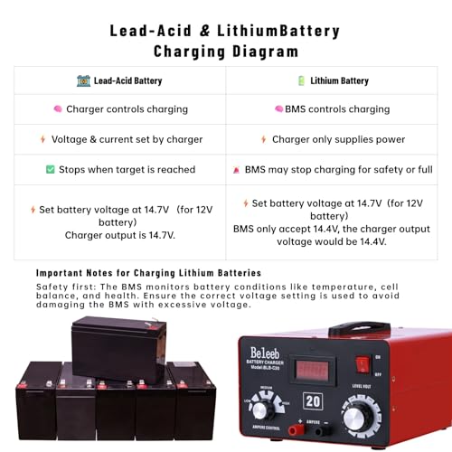 C20 Adjustable Battery Charger 12V 24V 36V 48V, 12A Pulses of High-Voltage Battery Desulfator Maintainer with Smart Chip for Lead-Acid LiFePO4 Lithium Batteries BLB-C20