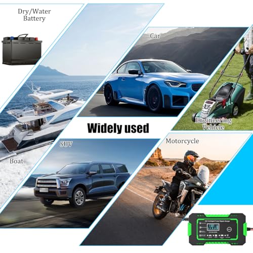 Car Battery Charger, 12V 6A Smart Fully Trickle Vehicle Battery Charger & Desulfator with Temperature Compensation, Portable Automotive Power Maintainer, Universal Fit (Green) - color: Green