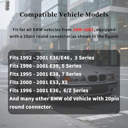 OBD1 to OBD2 Cable for BMW 20 Pin Adapter,20pin Diagnostic Connector | Compatible for BMW Old Vehicle 20pin Obd1 to 16pin Obd2 Diagnostic Connector, Work with ELM327 OBDii Scanner Tool/Code Reader - style: Fit for BMW-20pin