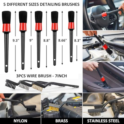 44Pcs Car Wash Detailing Kit Cleaning Kits with Foam Gun Sprayer Wash Mop with Long Handle Collapsible Bucket Large Wash Mitt Towels Complete Interior Exterior Car Washing Supply Set Black - color: Black