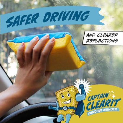 JJ KENT Captain Clearit Window Cleaner Sponge for Windshields, 2 Pack | Car window cleaner tool, non-scratch sponge for fog, steam, condensation, mirrors, glass, boats and bathroom surfaces