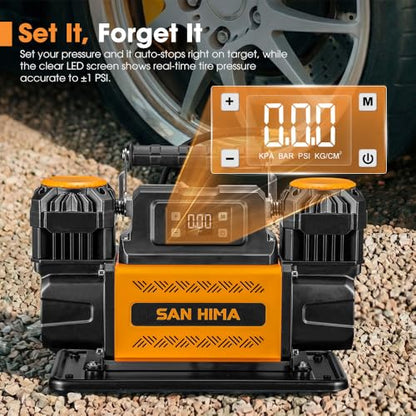 SanHima 12V Air Compressor, 150 PS Dual Cylinder Portable Tire Inflator - size: 12.36 CFM